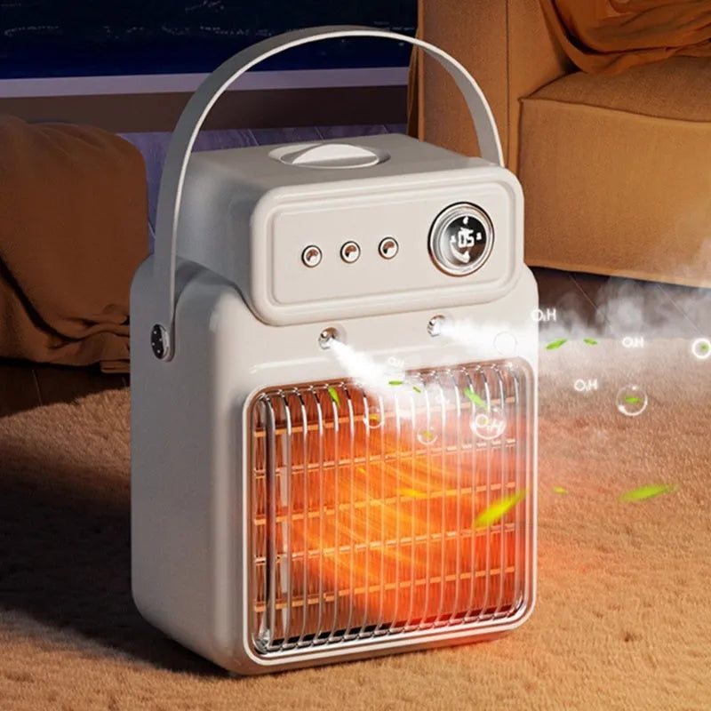 White 1200W 2 in 1 humidifying PTC room heater with spray mist, 19cm x 25cm, for office or bedroom use