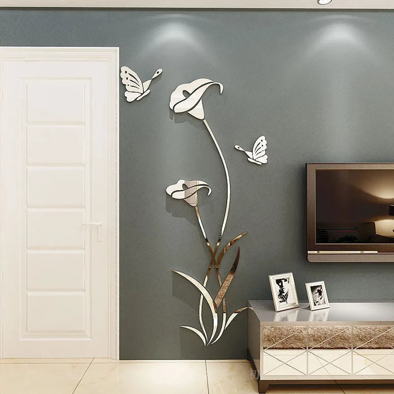 Transparent acrylic 3D wall sticker showing light-catching dimensional effect in pink colour option