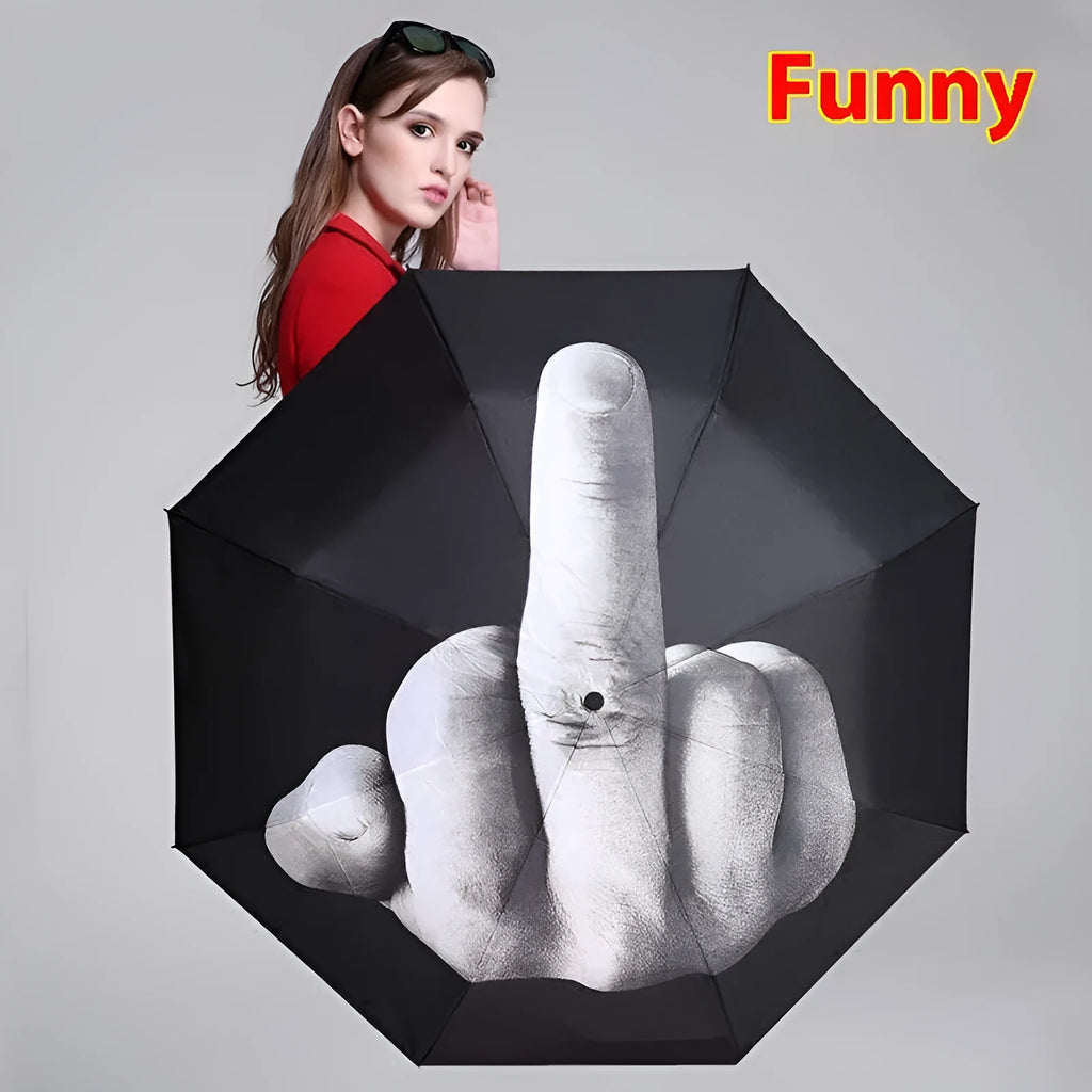 Folding umbrella automatic eccentric tri-fold design with iron frame and NC fabric cover, 8 ribs, plastic handle