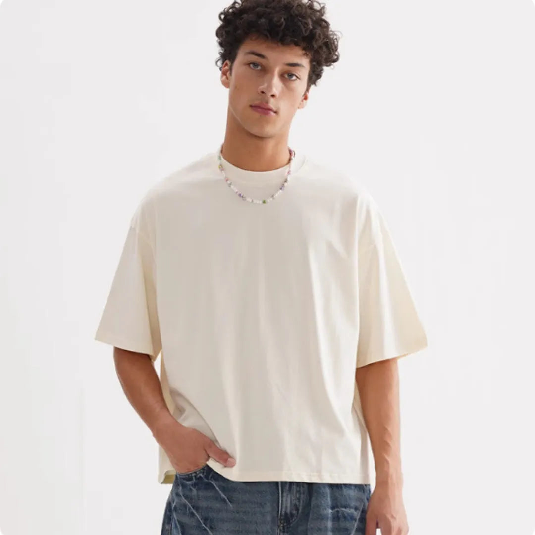 Loose fit pure cotton T-shirt in apricot colour with American style design and short sleeves
