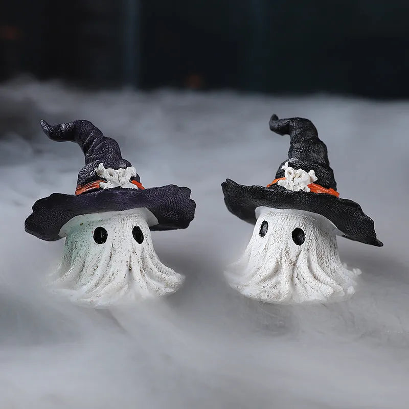 Resin wizard hat ghost Halloween ornament in black or purple for seasonal decoration