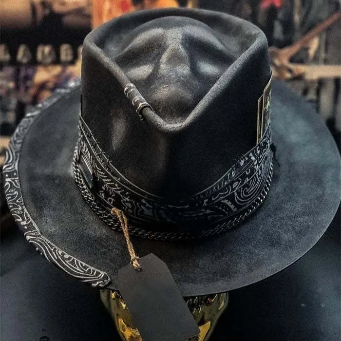 Wool felt conical crown skull hat with handmade Halloween design