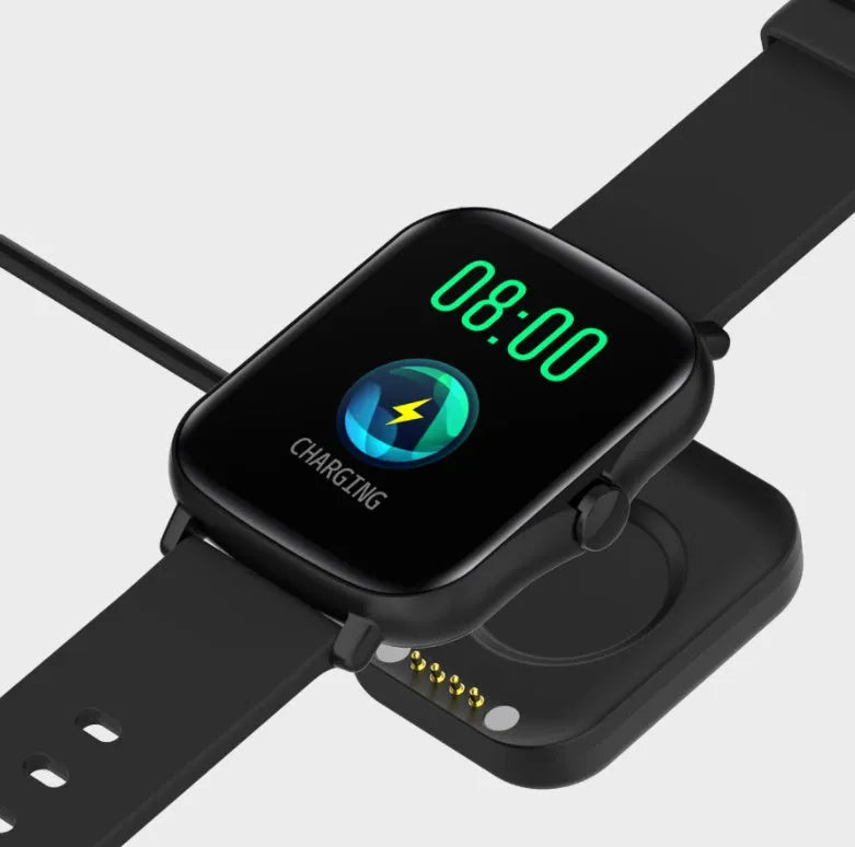 Smart sports watch with blue strap and 1.7-inch colour touch screen displaying fitness metrics