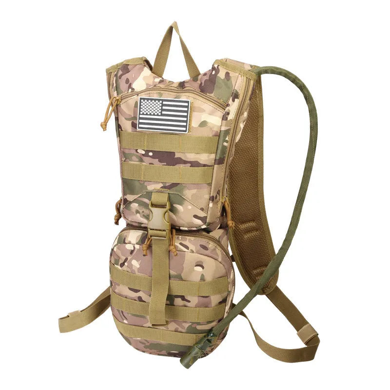 Multifunctional large capacity bicycle cycling tactical water bag in camouflage Oxford cloth with back plate
