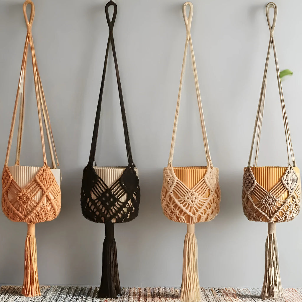 Hand-woven polyester cotton flower pot with extension cord in various colour options