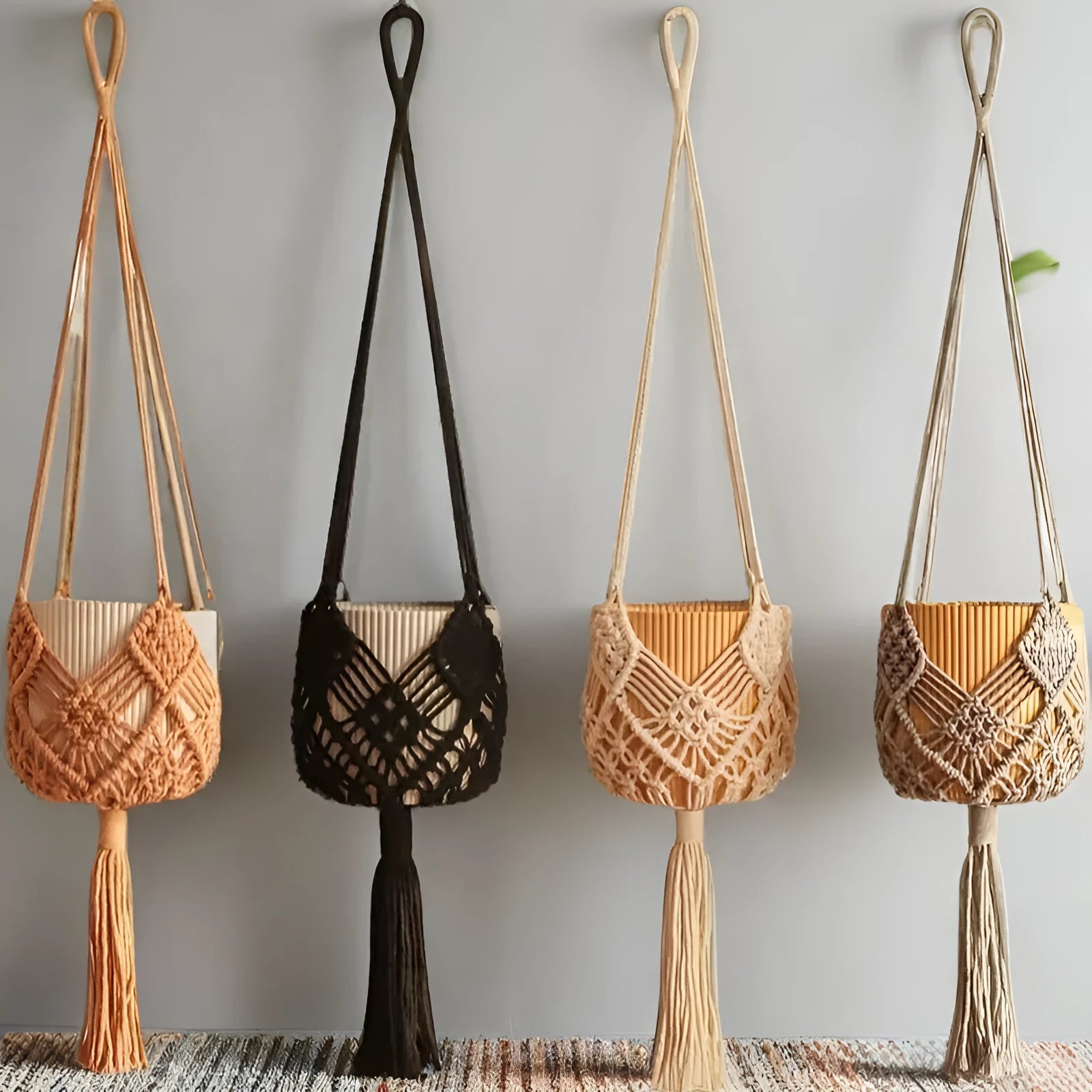 Hand-woven polyester cotton flower pot with extension cord in various colour options