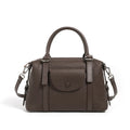 Genuine leather ladies handbag in black with contrast stitching and lock hardware