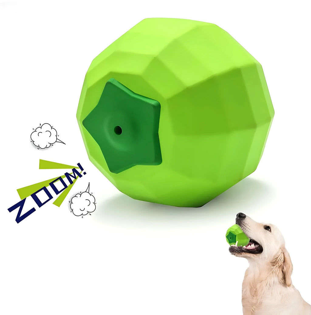 Green natural rubber squeaky chew ball dog toy for medium and large breeds