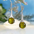 Olive green topaz alloy earrings with water drop shape and electroplated finish