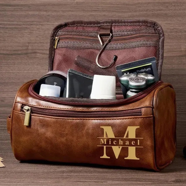 Men's high-end PU leather travel bag in black, used for home storage and leisure travel organisation.