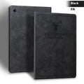 Black deer pattern TPU leather clamshell case for Apple iPad showing soft shell protection