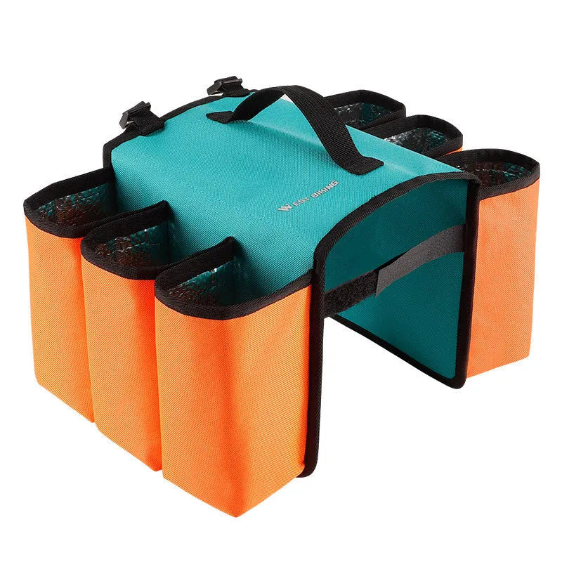 Black and blue orange bicycle double-sided shelf bag with 2 litre capacity mounted on bike