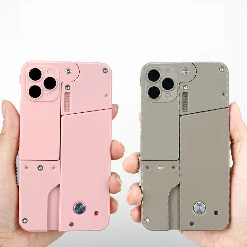 Folding mobile phone shape dart blaster toy in pink with soft EVA foam bullets