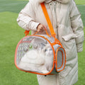 Transparent hard-shell cat backpack carrier in large size, shown in lake blue colour