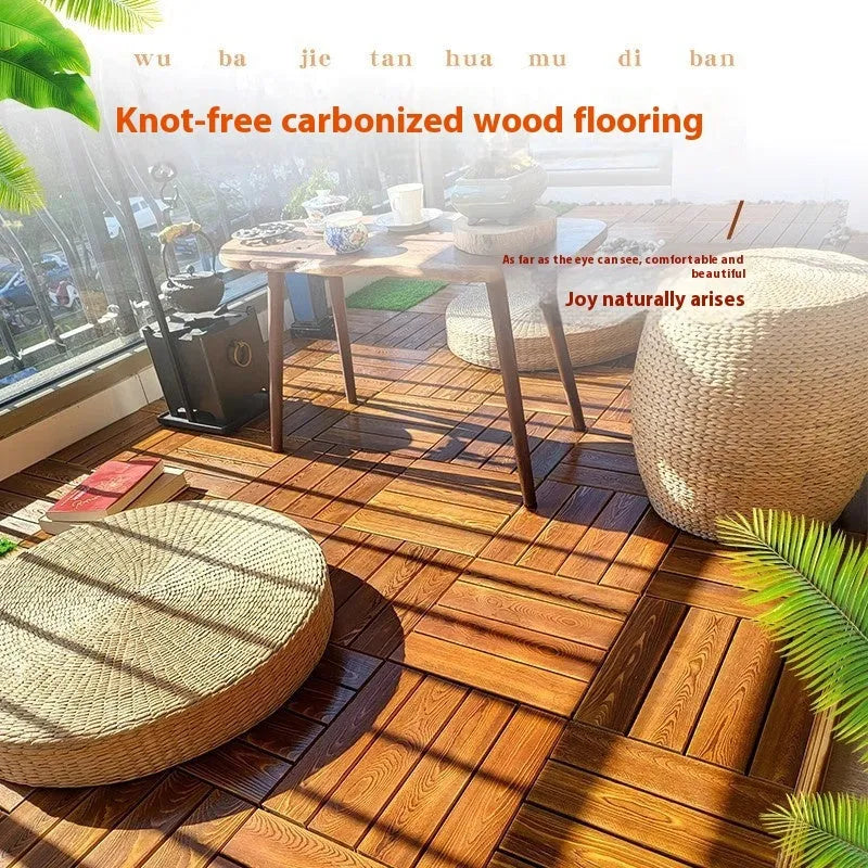 30x30cm camphor pine wood floor tiles with interlocking edges for balcony and indoor-outdoor use