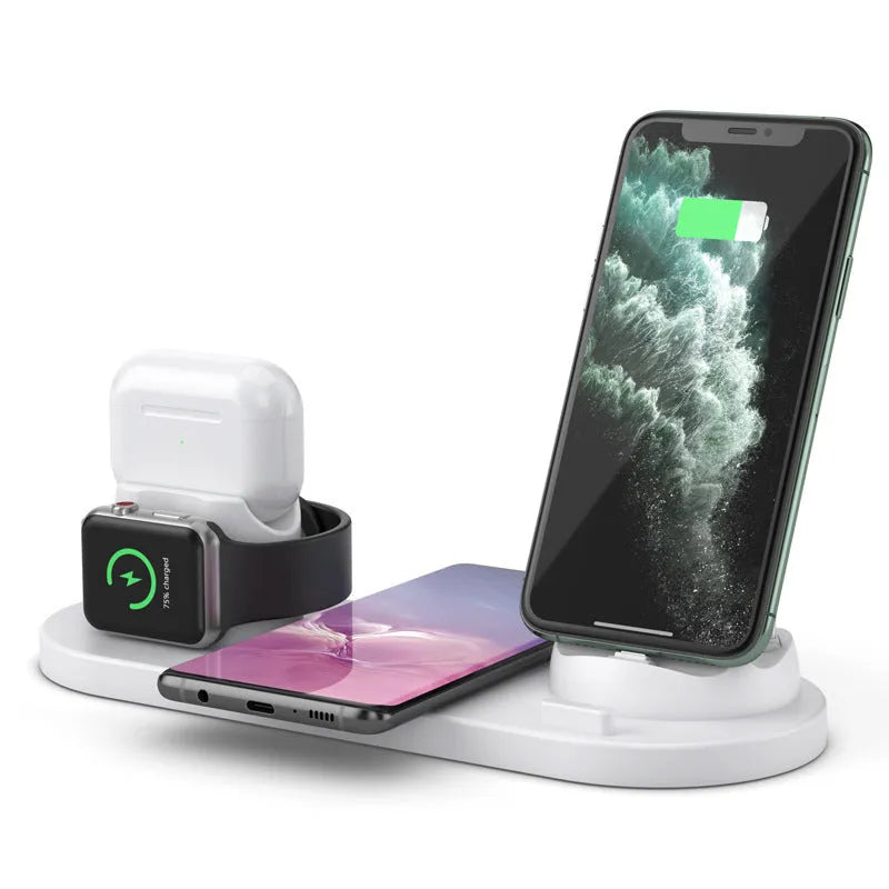 Multifunctional 6-in-1 wireless charging mobile phone holder, ABS PC fireproof, 10W, 23 x 9 x 12.5cm, black