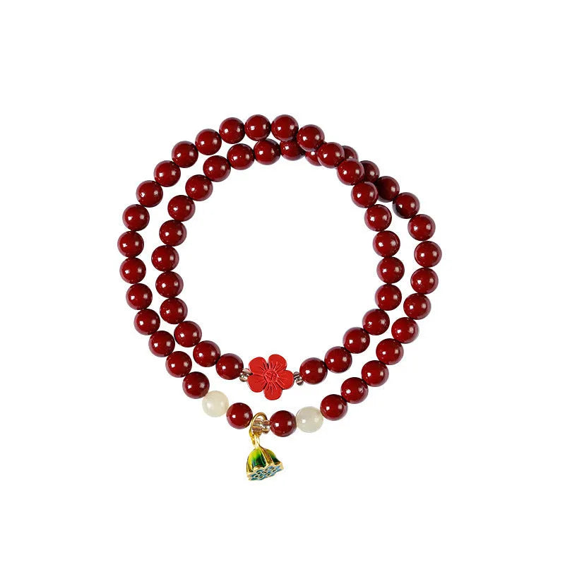 Purple gold cinnabar double circle bracelet with hand-woven lotus seedpod beads, 6mm, retro women's jewellery