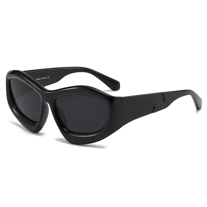 Men and women concave shape bubble sunglasses with black frame and black grey lens for outdoor sun protection