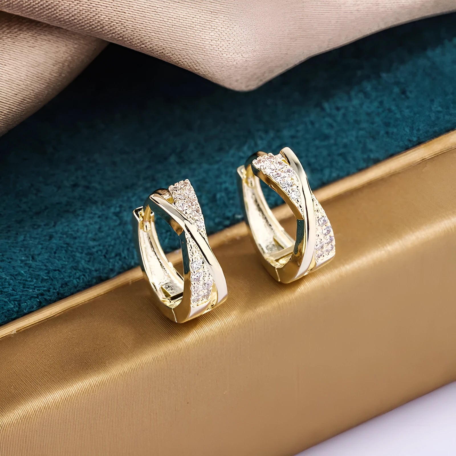 Geometric copper earrings with 14K yellow zircon treatment, contemporary jewellery design