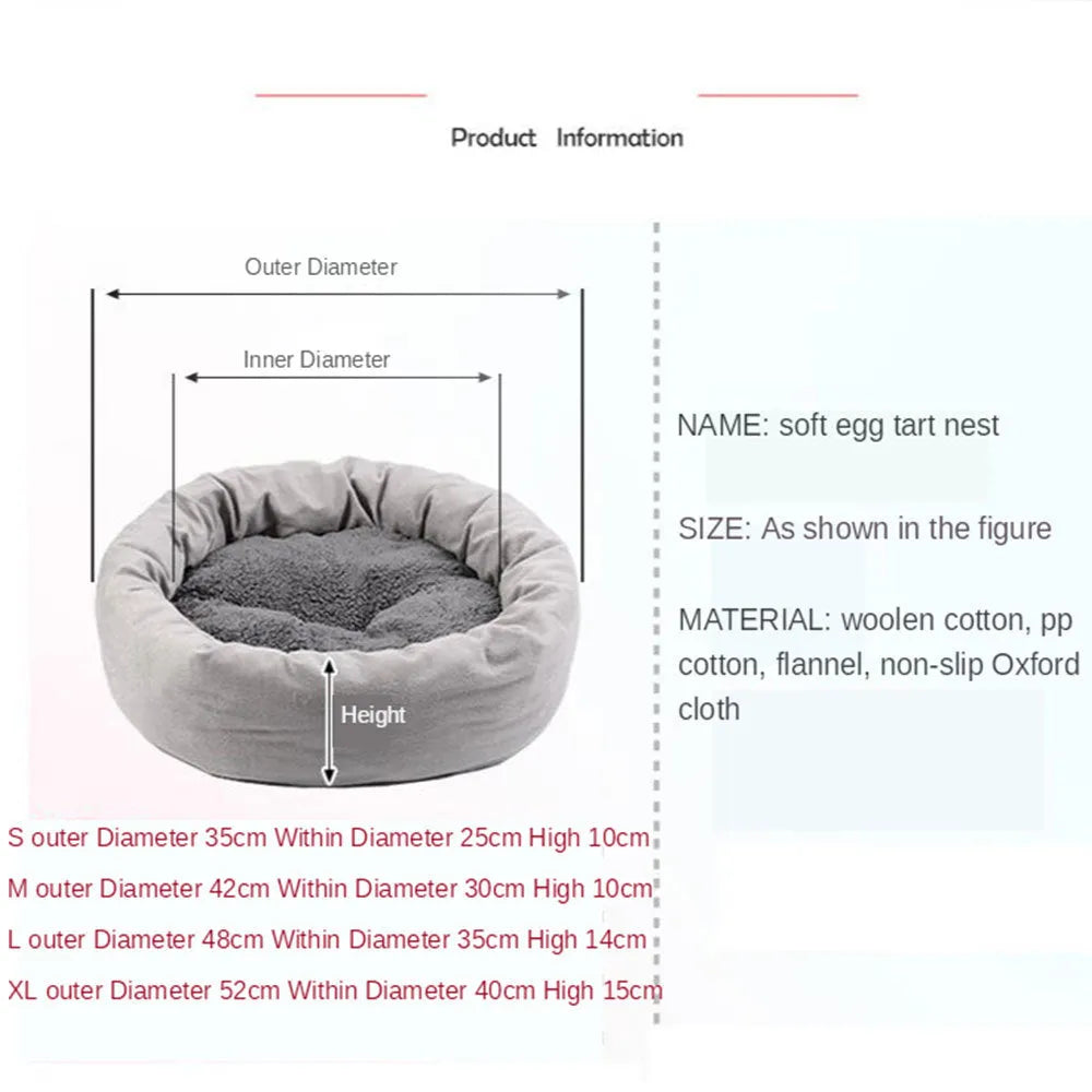 Gray round flannel pet bed for small dogs and cats with pillow on non-slip base