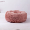 Round plush pet bed 110cm diameter in soft vegan fur fabric, available in multiple colours for small dogs and cats