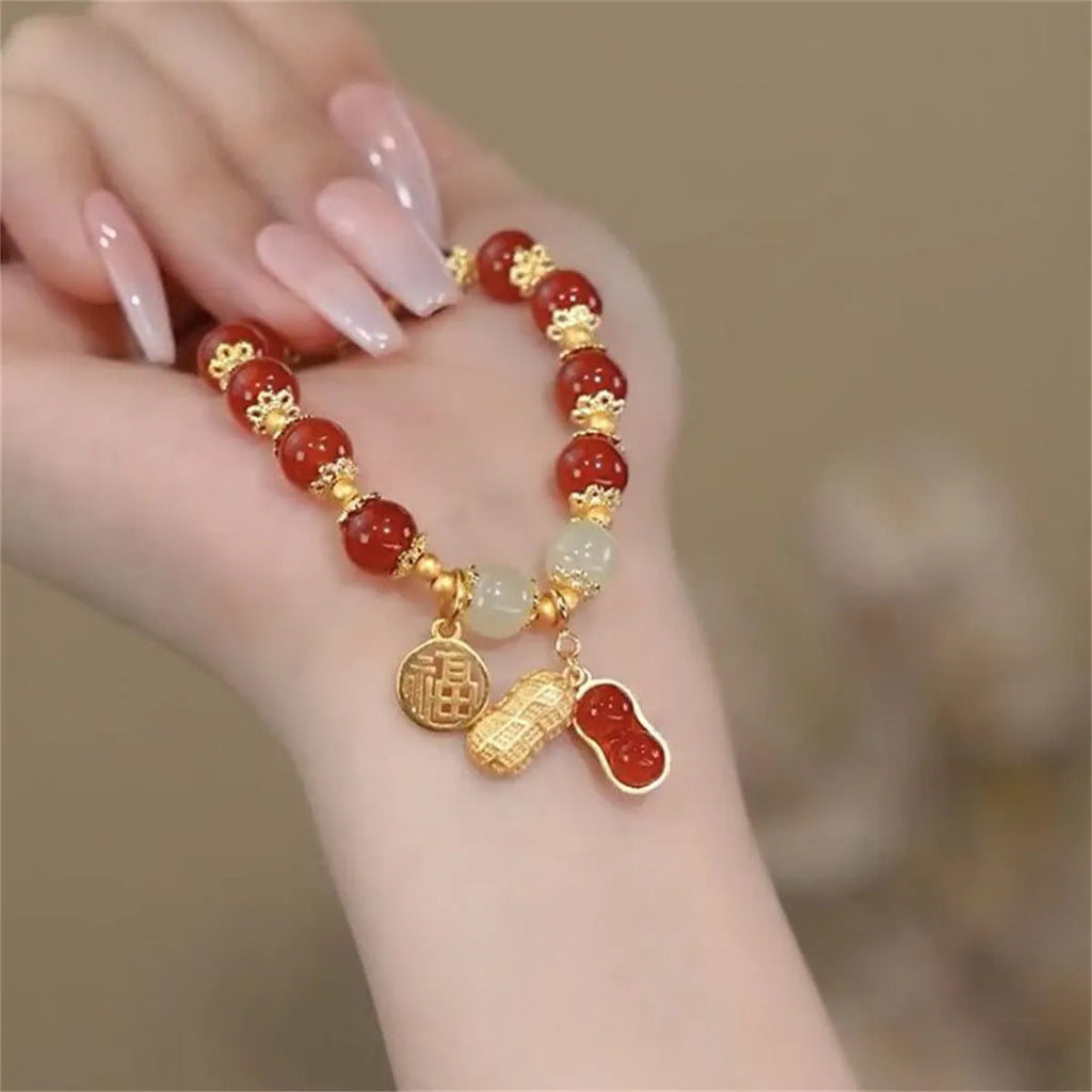 Peace Buckle Simple Bracelet in glass coloured glaze, handcrafted national style with rabbit element, S223 colour, unisex design