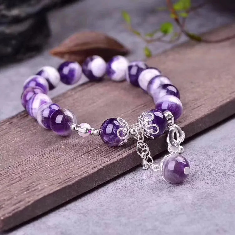 Natural Dream Amethyst Bracelet with 10mm round beads in purple for women's fashion OL style