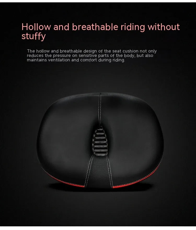 Thickened plus size bicycle saddle with PU pattern, reflective stickers, and steel frame
