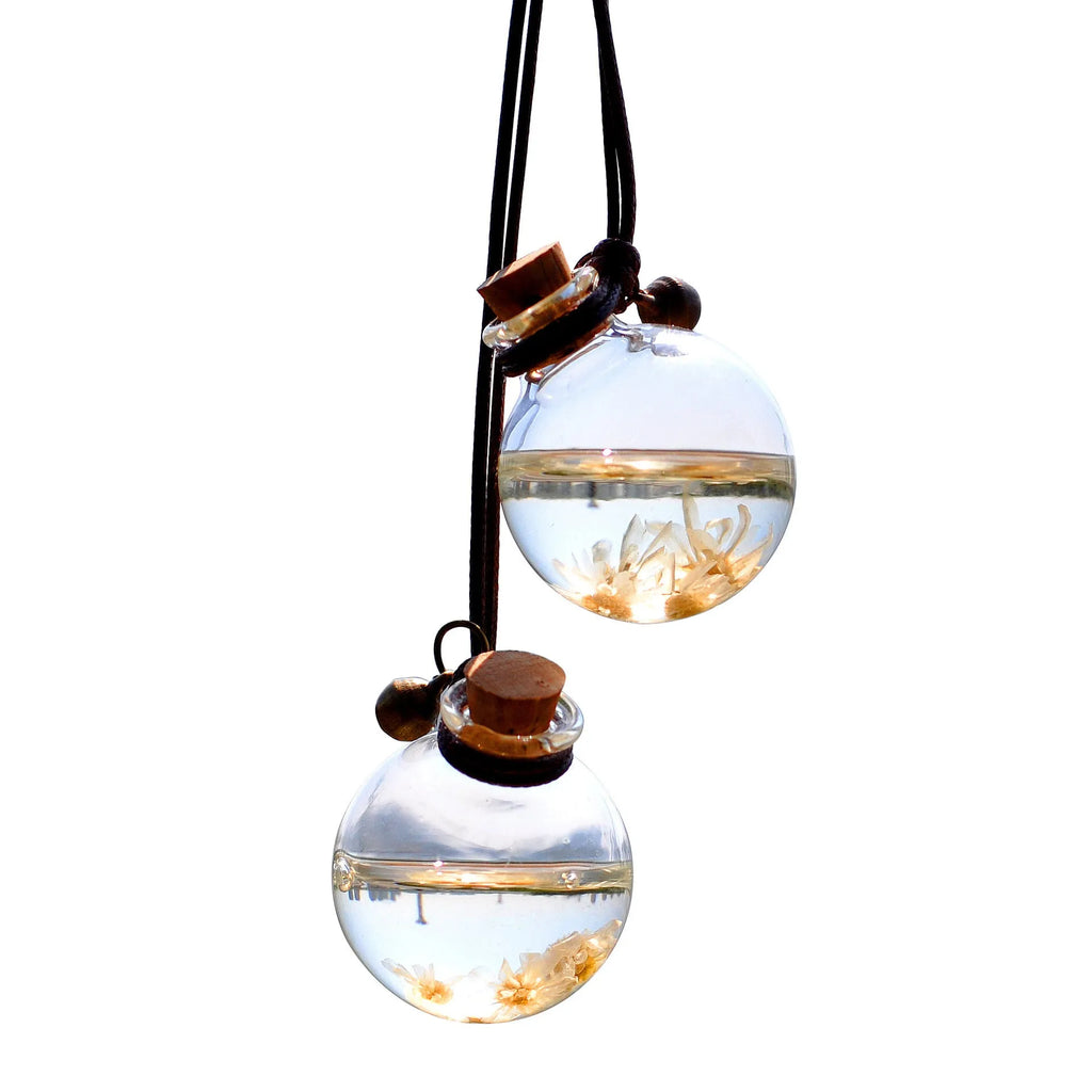 Glass fire extinguisher shaped pendant with preserved hydrangea flowers for car interior decoration