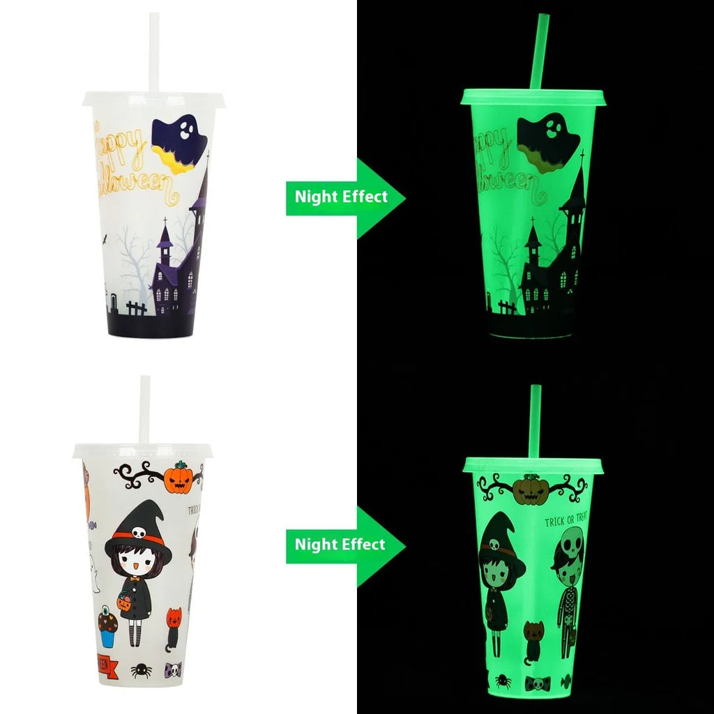 720ml plastic Halloween sippy cup with luminous straw in six colour options