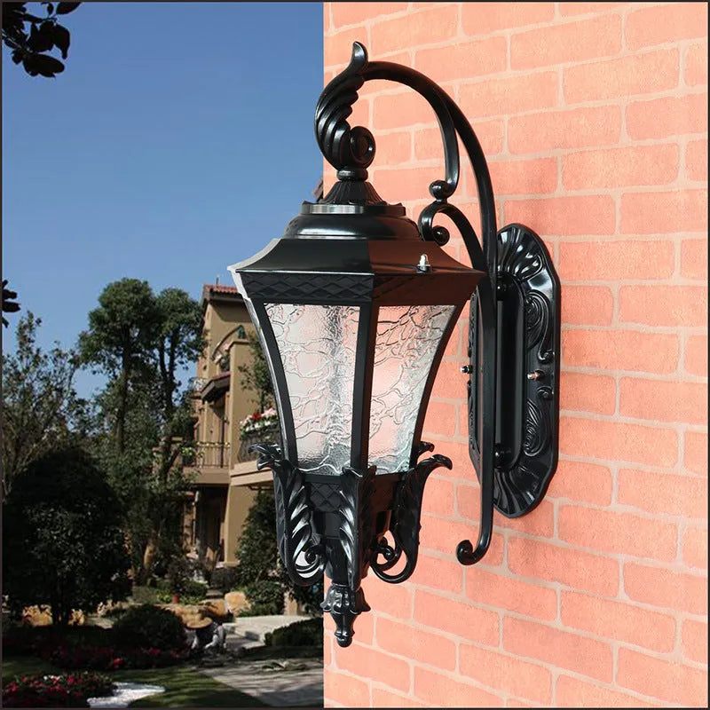 Black European-style solar courtyard wall lamp with remote control for outdoor use
