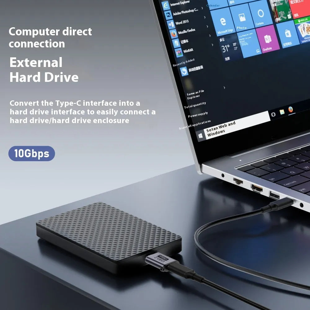 Micro B adapter converter showing Type-C and USB connectors for charging and data transfer on hard drives and phones.