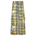 Men's retro plaid loose straight casual pants in blue colour, polyester fabric, mid-waist design
