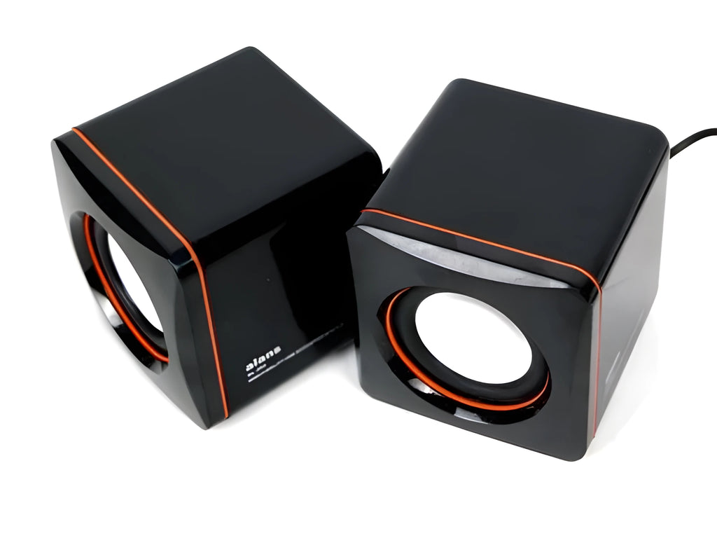 Black square USB powered 2.0 computer speaker for desktop PC audio