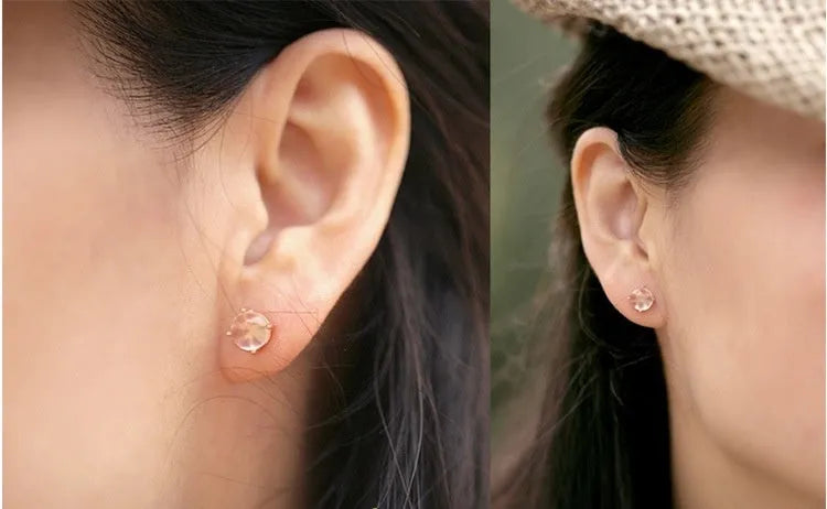 Women's rose gold drop shape stud earrings with crystal inlay Korean style