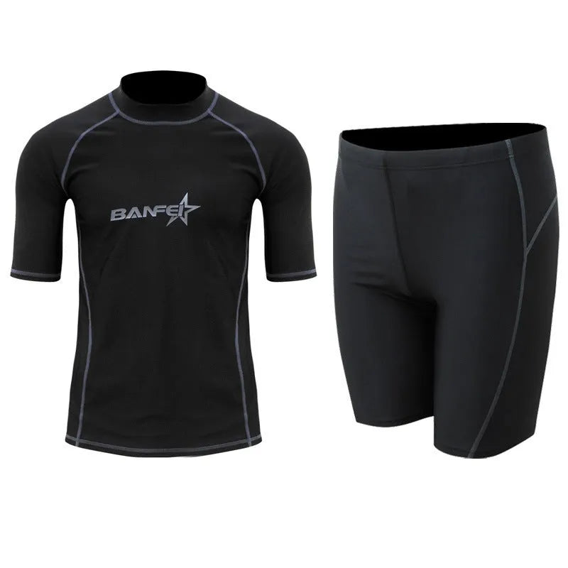Men's quick-drying half sleeve swimsuit with separate top and pants for swimming and surfing