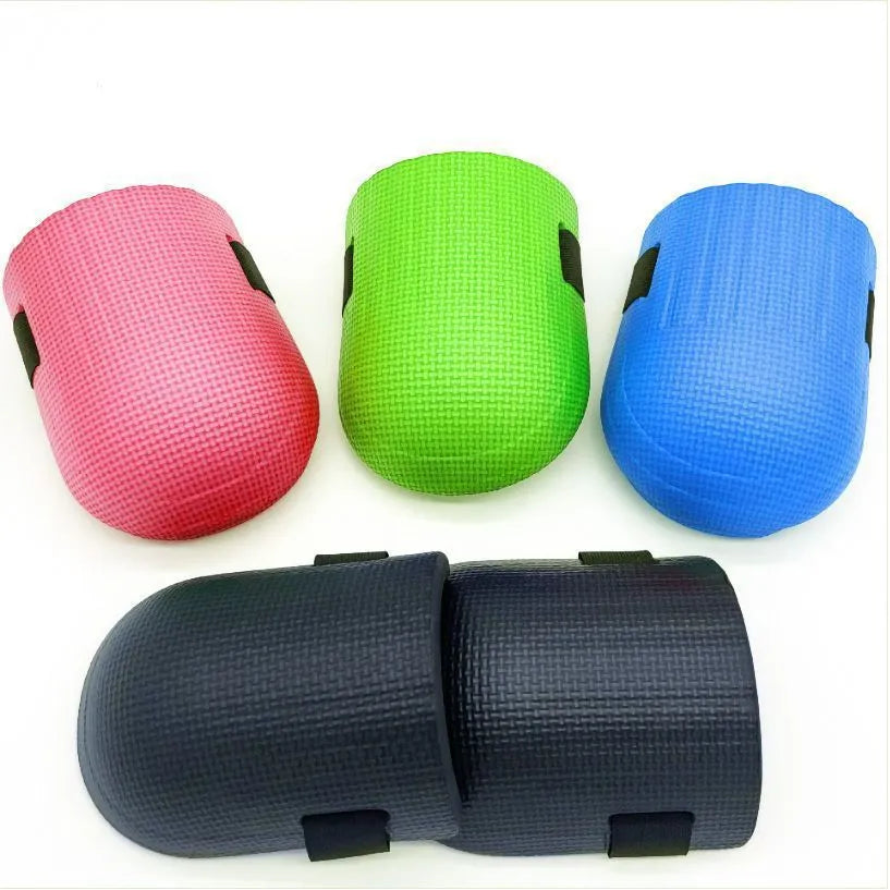 EVA foam kneepad pair showing approximately 11mm thickness, available in black, blue, green, or pink colours