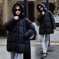 Women's padded fleece jacket in purple, hooded long sleeve loose fit style