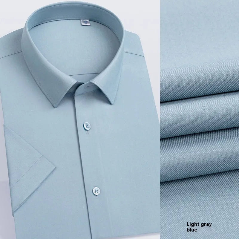 Men's long-sleeved mulberry silk non-ironing shirt in light blue, regular fit