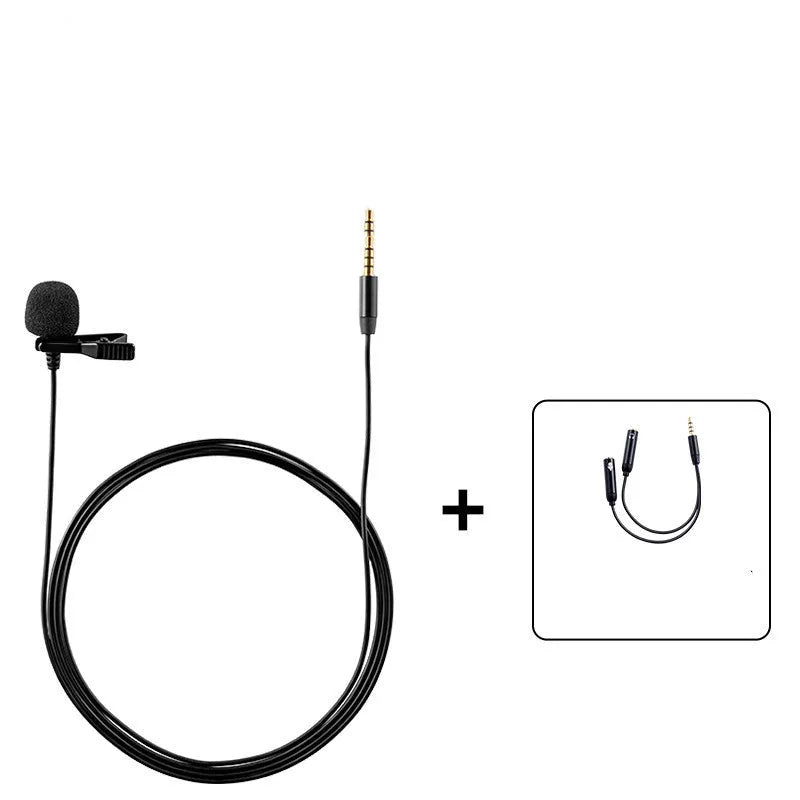 Lavalier wired microphone omni-directional recording equipment on a table