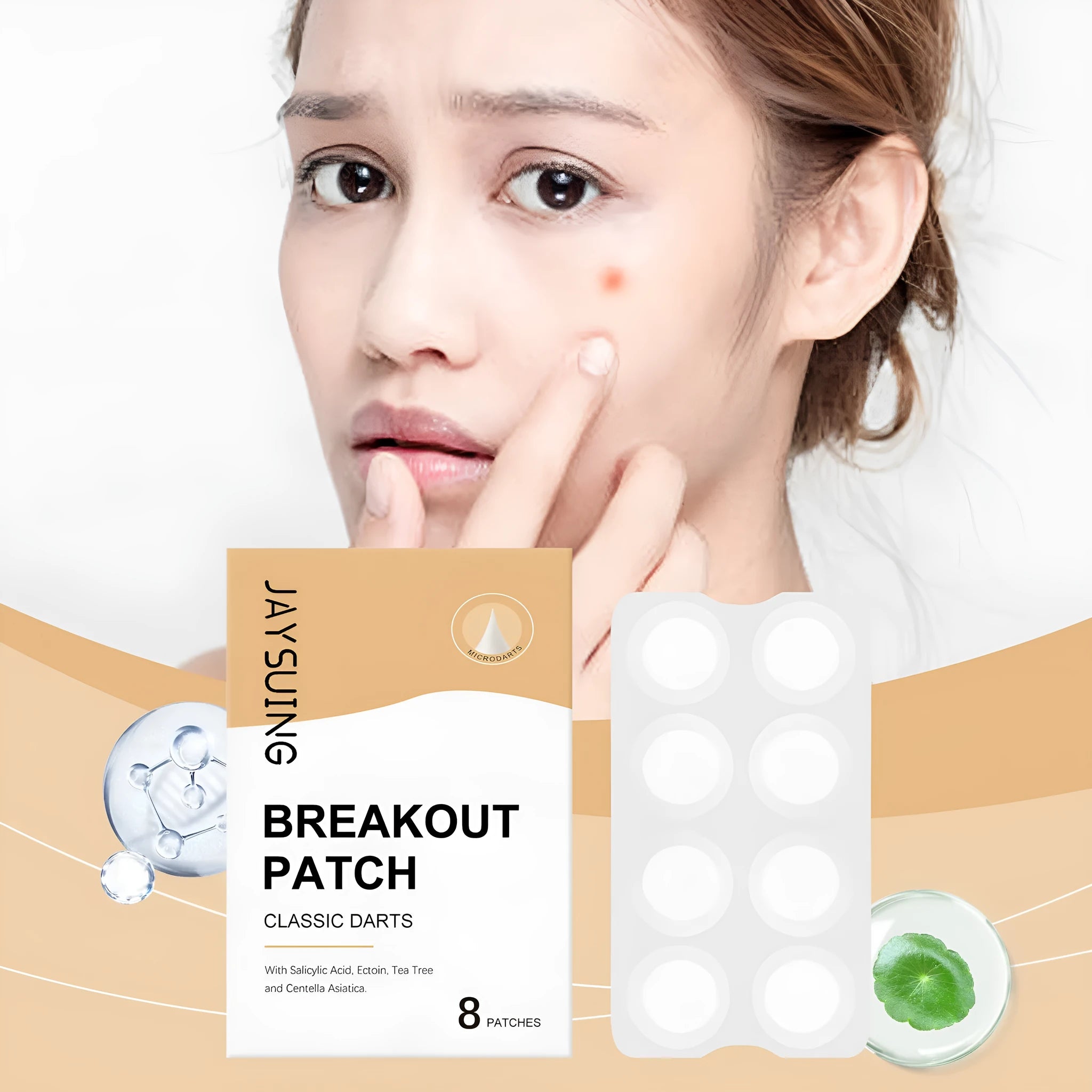 Acne patch with tea tree oil and asiatic centella extract, 8 patches for spot treatment on skin