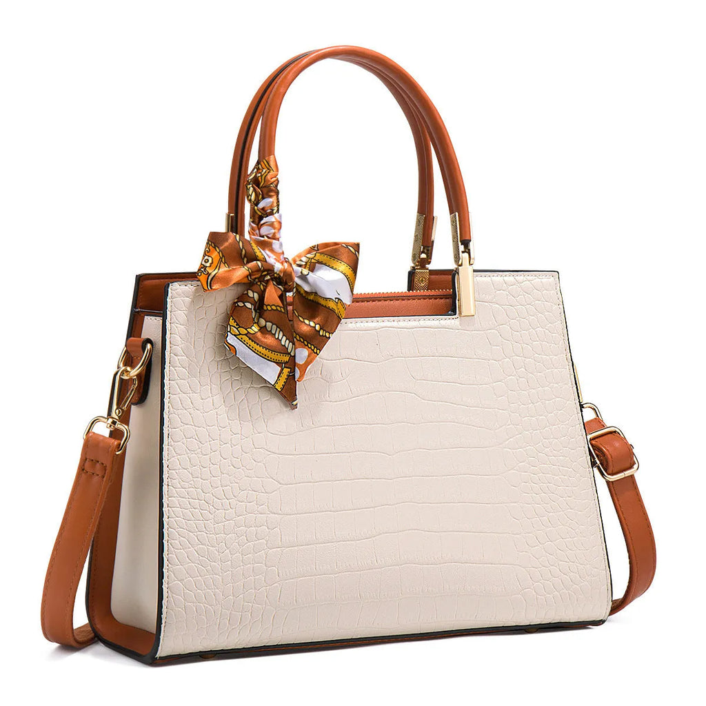 Milky white women's PU leather shoulder handbag with internal organiser compartments