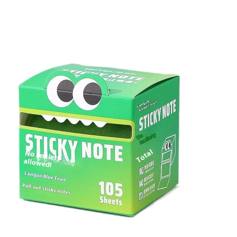 Transparent pull-out sticky notes with gradient pearl colours in a box, showing six colour theme options.