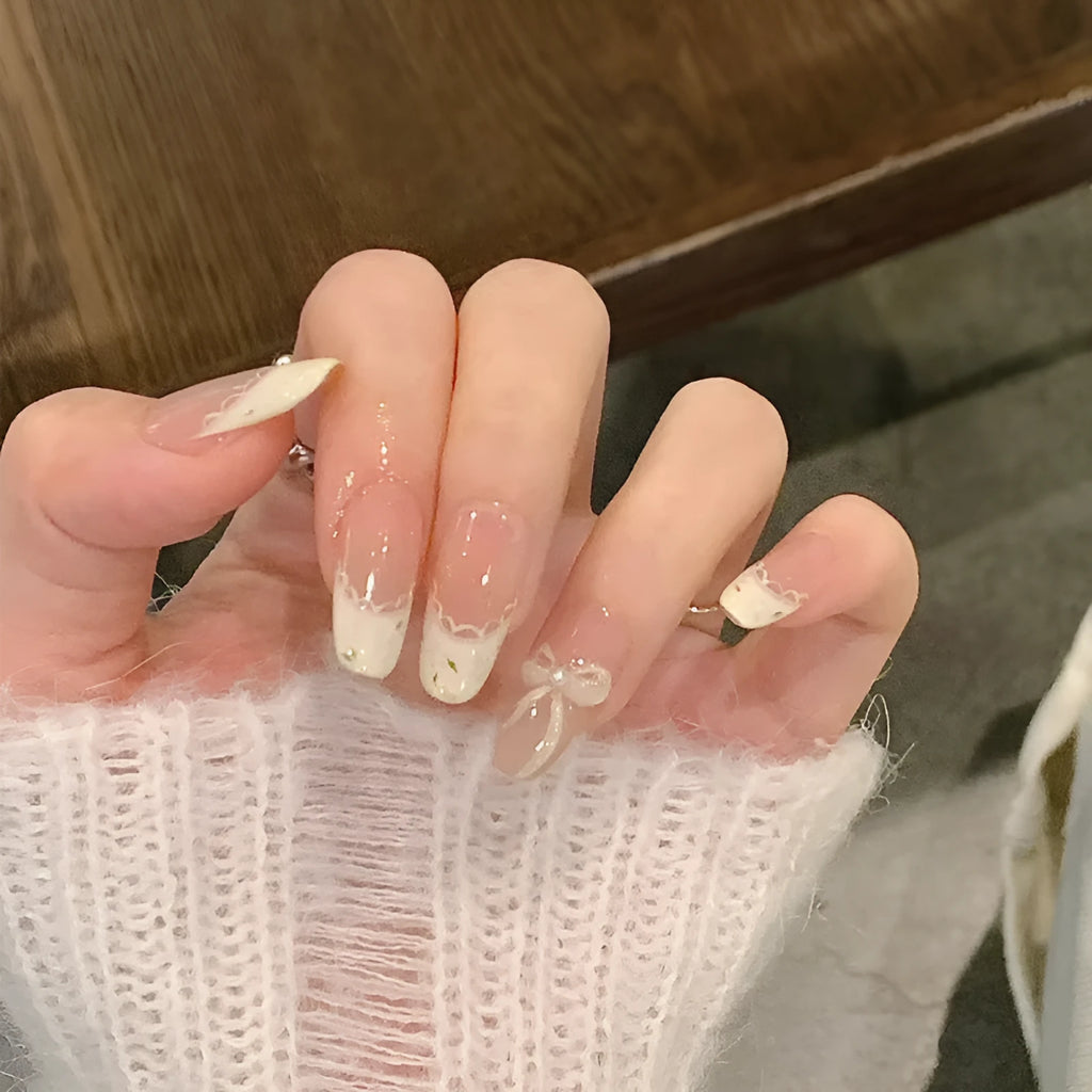 Sweet girl press on fake nails with short almond designs in random colours