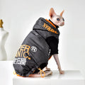 Hairless cat winter coat in Space Grey with windproof TPU polyester outer and cotton insulation, sized for Sphynx or similar breeds