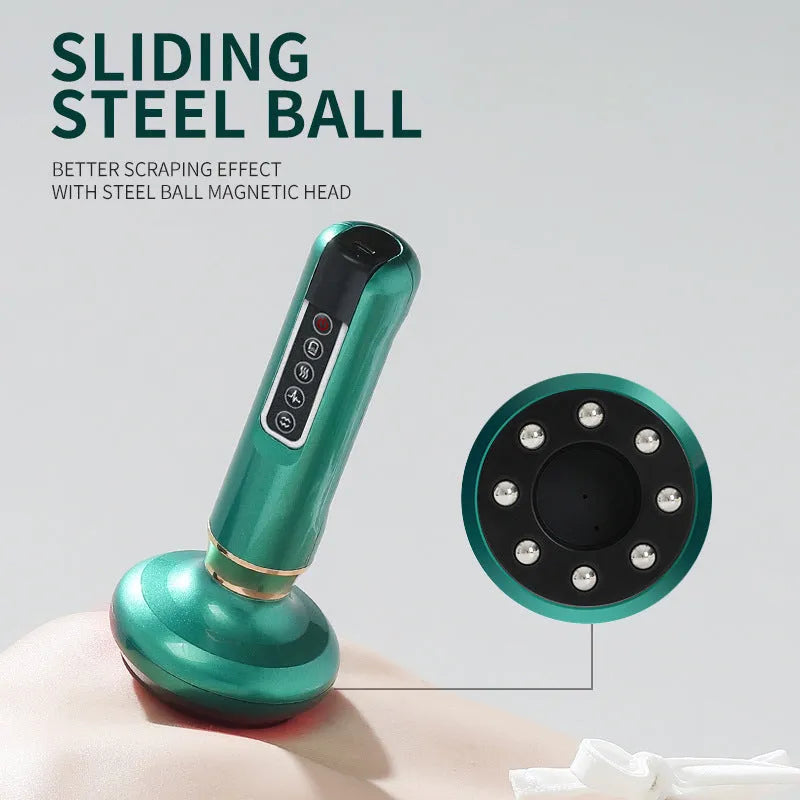 Green electric vacuum cupping massager device with USB charger on a white background
