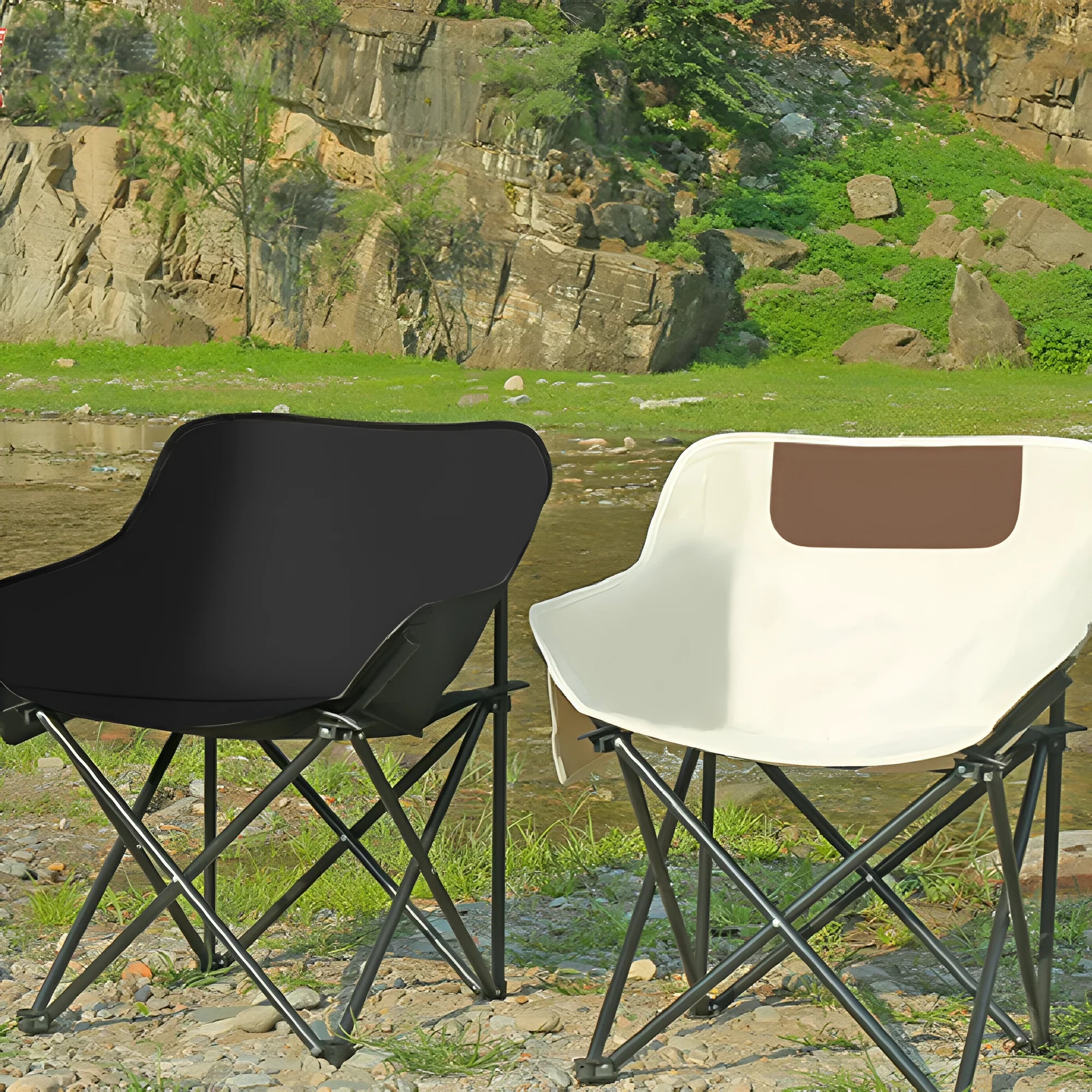 Camping folding chair with steel pipe frame and 600D Oxford cloth in khaki, 45x45x66 cm