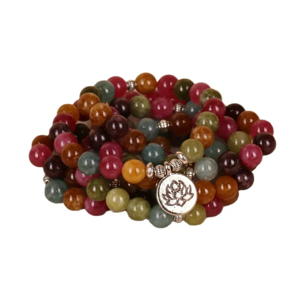 108-bead lotus hanging multi-layer bracelet in alloy tourmaline colour