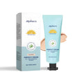 Sunscreen moisturising liquid foundation bottle showing three colour shades: dark skin, ivory white, natural colour
