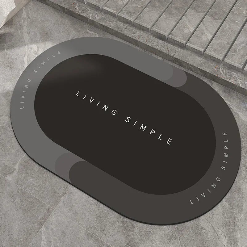 Oval super absorbent quick-dry bath mat with non-slip rubber bottom in grey, 40x60cm